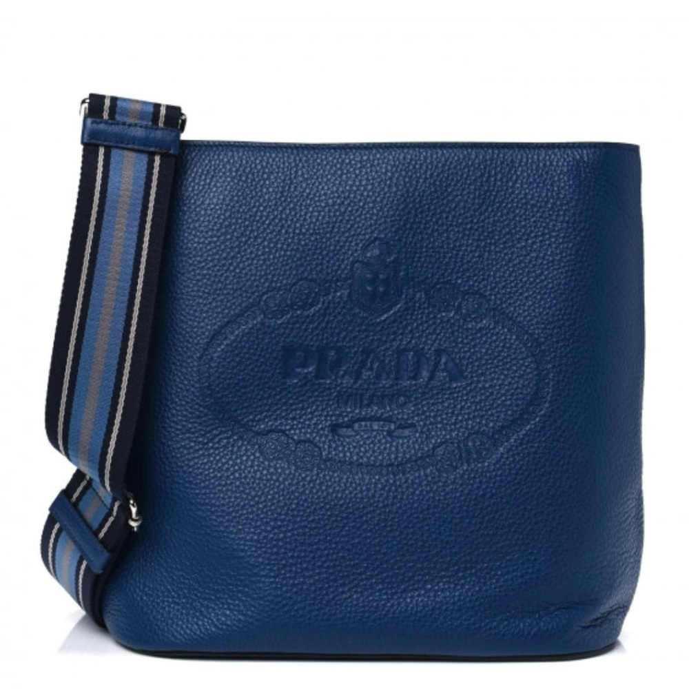 Prada Vitello Phoenix Leather Large Hobo Bag in Bluette